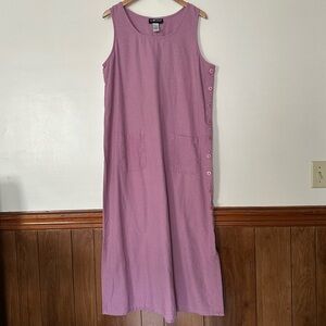 Vtg Linen Cotton Blend Sleeveless Maxi Jumper Shift Dress Size Large Lagenlook